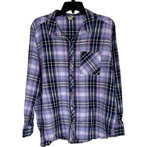Woolrich Plaid Flannel Shirt XXL Purple Black Long Sleeve 100% Cotton